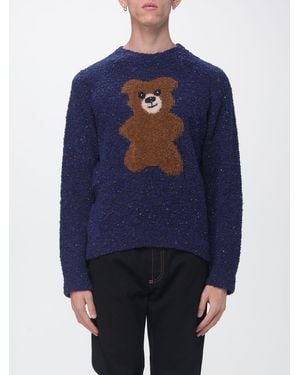 Moschino Virgin Wool Blend Teddy Bear Print Crewneck Sweater - Blue