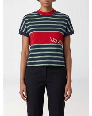 Versace Slim Fit Striped Cotton T-Shirt With A Crew Neckline - Black