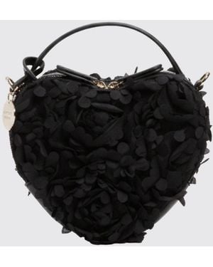 Twinset Herzfömige Tasche Aus Kunstleder Und Stoff - Schwarz