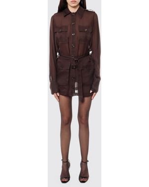 Saint Laurent Organic Silk Mini Shirt Dress With Tie-Waist Belt - Purple