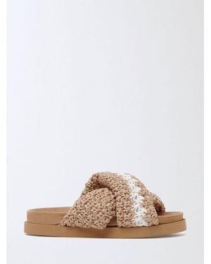 Fabiana Filippi Striped Crochet Cotton Low-Heeled Mules - Brown