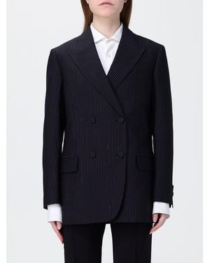 Fendi Pinstripe Wool Blend Double-Breasted Blazer - Blue