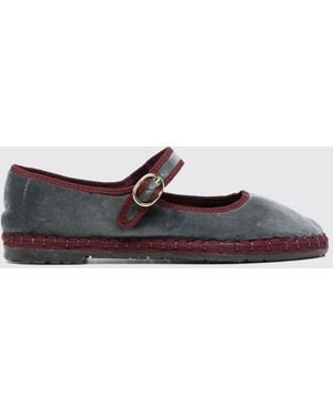Flabelus Georgina Bicolor Velvet Mary Jane Ballet Flats With Strap - White