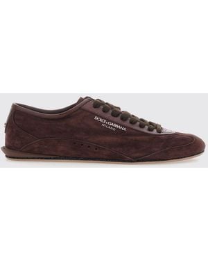 Dolce & Gabbana Dolce &Amp Gabbana Lipari Suede Calfskin Trainers With Printed Logo - Brown