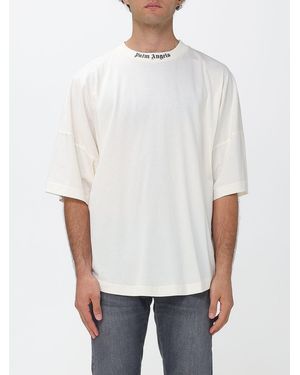 Palm Angels Relaxed Fit Cotton T-Shirt With Logo And Dropped Shoulders - White