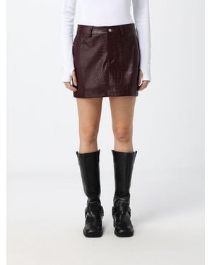 DISCLAIMER Faux Leather Pencil Mini Skirt With Croc Print And Five-Pocket Design - Red