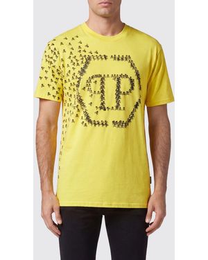 Philipp Plein Cotton T-Shirt With Contrasting Hexagon Logo Print On The Chest - Yellow
