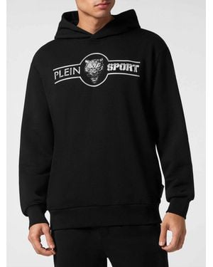 Philipp Plein Graphic Print Jersey Hoodie With Dropped Shoulders And Contrast Logo - Black