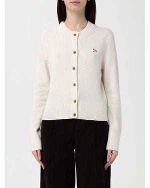 Maison Kitsuné Cardigan A Girocollo Con Logo - Bianco