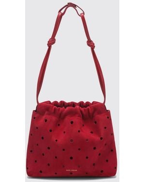 MANU Atelier Romy Polka-Dot Suede Bucket Bag With Drawstring Closure - Red