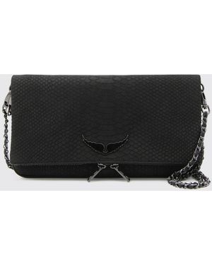 Zadig & Voltaire Zadig &Amp Voltaire Rock Soft Savage Python Print Nubuck Clutch - Black