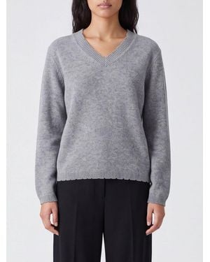 Allude Relaxed Fit Cashmere V-Neck Sweater With Dropped Shoulders - Gray