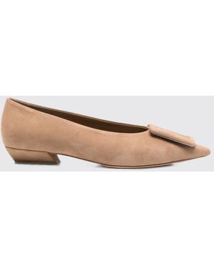 Roger Vivier Suede Ballet Flats With Iconic Plaque And Almond Toe - Brown