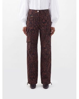 Ganni Animal-Print Organic Cotton Cargo Trousers - Red