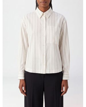 Peserico Striped Silk-Blend Shirt With Classic Collar And Patch Pockets - White