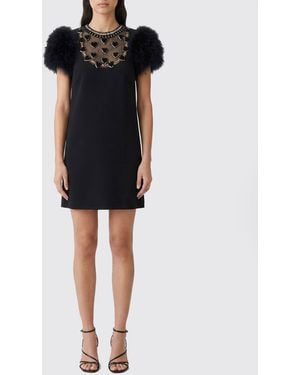 Valentino Wool And Silk Mini Dress With Embroidered Sequins - Black
