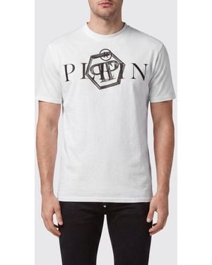Philipp Plein Cotton T-Shirt With Crew Neck And Contrasting Logo Print - White