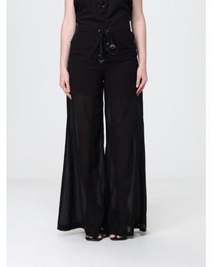 Pinko High-Waisted Wide-Leg Cotton Palazzo Trousers With Drawstring - Black