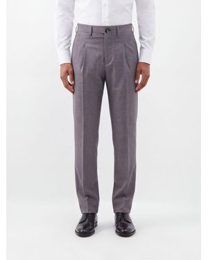 Ami Paris Mid-Rise Pleated Wool Wide-Leg Tailored Pants - Gray