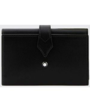 Montblanc Calf Leather Bifold Wallet With Strap Closure And Logo - Black