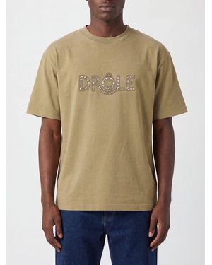 Drole de Monsieur Cotton Crewneck T-Shirt With A Contrasting Front Logo Print - Natural