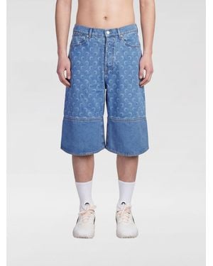 Marine Serre Monogram Print Denim Bermuda Shorts - Blue
