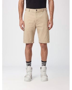 Philipp Plein Knee-Length Cotton Cargo Shorts With Multiple Pockets - Natural