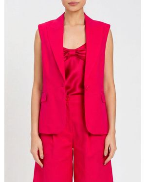 Twinset Tailored Linen-Blend Waistcoat With Lapels And One-Button Closure - Pink