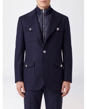 Brunello Cucinelli Abrigo Corto De Botonadura Sencilla En 100% Lana Virgen Con Solapas De Pico - Azul
