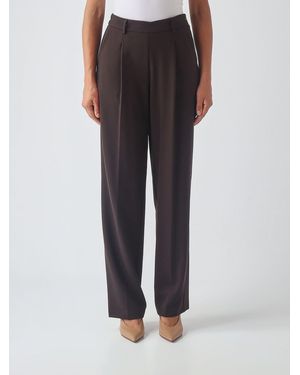 Twinset High-Waisted Wide-Leg Crêpe Pants With Darts - Brown