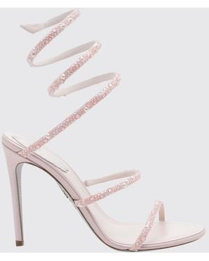 Rene Caovilla Rhinestone-Embellished Satin Sandals With Spiral Strap - White