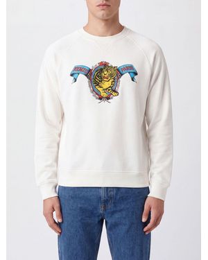 KENZO Tiger Paris Relaxed Fit Cotton Blend Sweatshirt With Dropped Shoulders - White