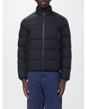 Emporio Armani Quilted Nylon Down Jacket With High Neck And Eagle Logo - Blue