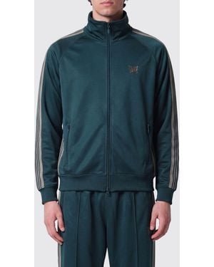 Needles Striped High-Neck Track Jacket With Embroidered Logo - Blue