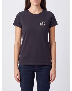 HTC Slim Fit Contrast Logo Cotton T-Shirt - Blue
