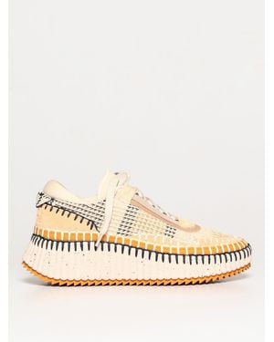 Chloé Nama Trainers In Recycled Fabric And Suede - Natural