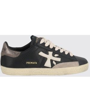 Premiata Stevend Sneakers Aus Kalbsleder Mit Kontrastierenden Details - Schwarz