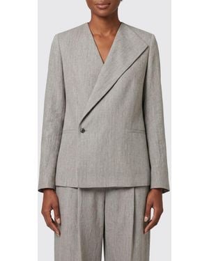 Loulou de Saison Double Breasted Linen Blend Blazer - Gray