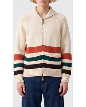 Sebago Gestreifter Cardigan Aus Wollmischung Mit Schalkragen Und Reißverschluss - Weiß