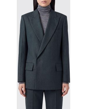 Victoria Beckham Double-Breasted Virgin Wool Blazer With Peak Lapels - Blue