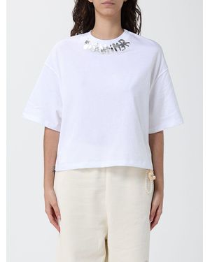 DISCLAIMER Cropped Cotton T-Shirt With Printed Logo And Crew Neck - White