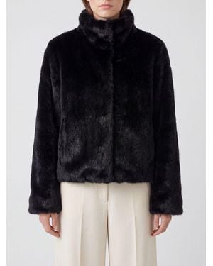 forte_forte Cropped Faux Fur Coat With Funnel Neck And Dropped Shoulders - Blue