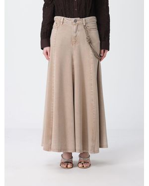 Pinko Lyocell And Denim Skirt With Jewel Belt - Natural