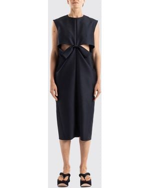 Balenciaga Vestido Midi Línea A En Lana Y Seda Con Detalles Cut-Out - Azul