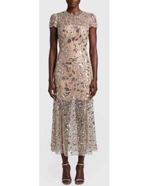 Self-Portrait Vestido De Noche Midi Slim Fit Con Bordado De Lentejuelas - Neutro