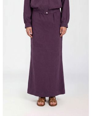 Twinset High-Waisted Long Cotton Blend Cargo Skirt With Slit - Purple