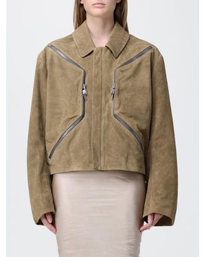 Rick Owens Full Zip Suede Jacket - Natural