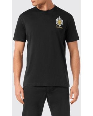 Billionaire Slim Fit Cotton T-Shirt With Contrast Embroidered Shield - Black