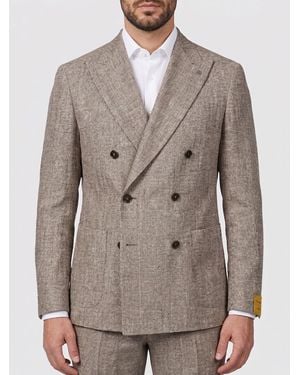 Tagliatore Double Breasted Linen And Cotton Blazer - Gray