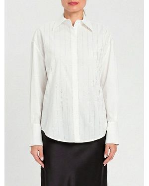 Twinset Stretch Cotton Shirt With Rhinestones - White